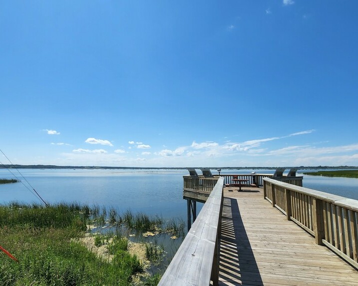 Sunny, summer day view of the viewing platform at Big Lake.