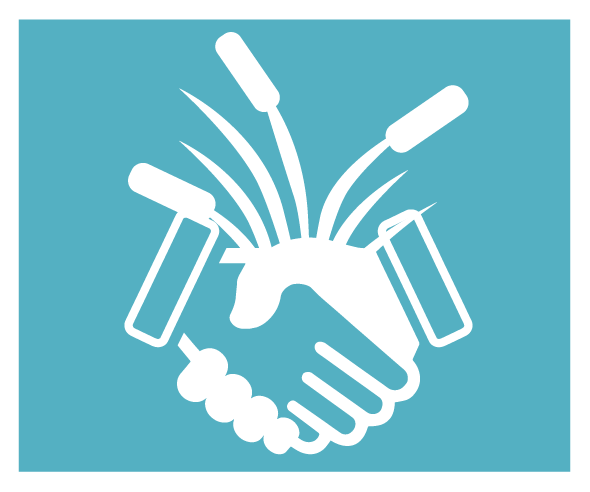 Collaborate icon with hands shaking and cattail in background